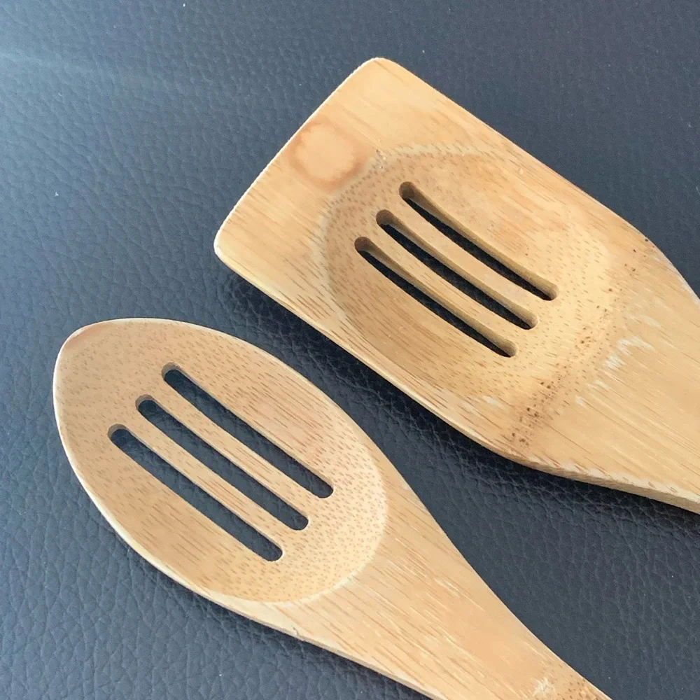 VTG Pampered Chef Slotted Wooden Utensils Bamboo Cooking Spoon Spatula Farmhouse